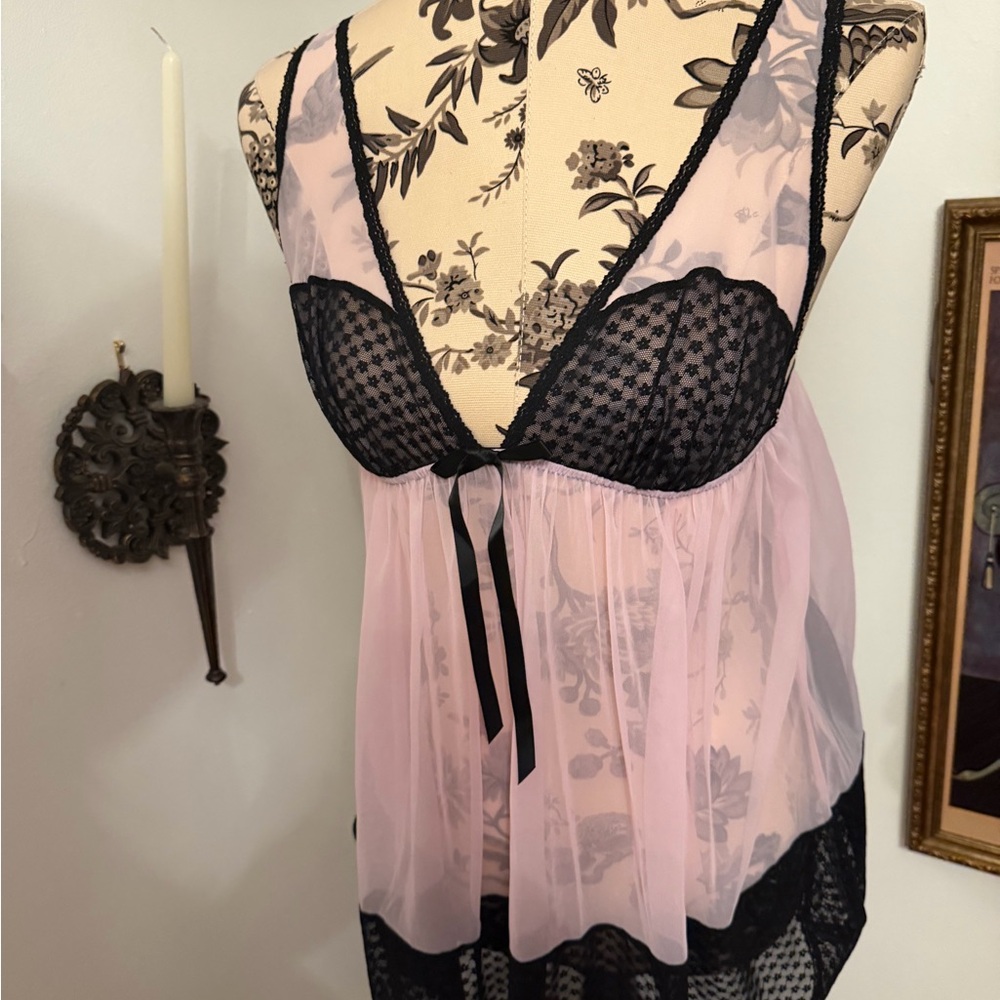 Victoria Secret  Black and Pink Lace Babydoll